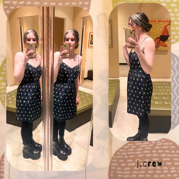j.crew • navy blue pineapple 🍍 print spaghetti strap a-line mini dress - Picture 4 of 17